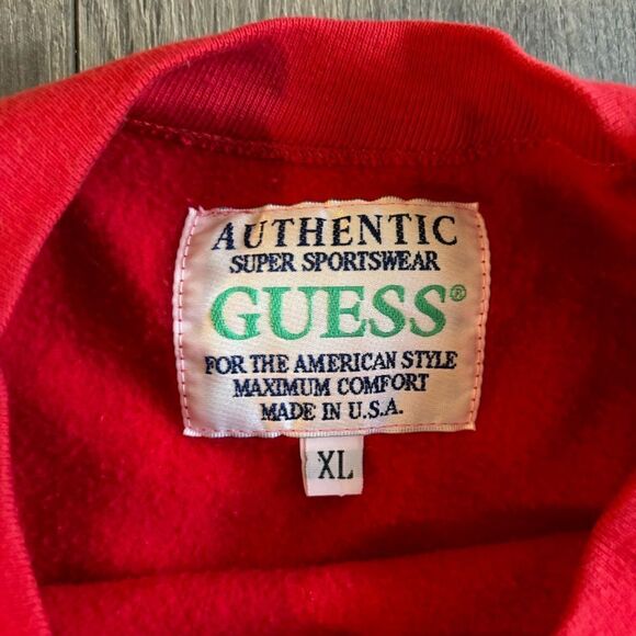 Vintage Guess Jeans Sweatshirt Mens XL Red Pullover Crewneck‎ USA Flags 90s - Picture 4 of 5
